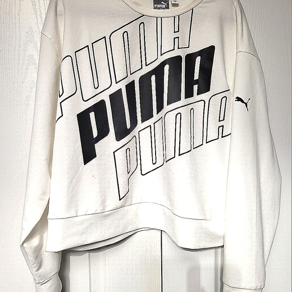 BNWT XL Puma Dry cell semi cropped white oversized Athletic  sweatshirt - Picture 3 of 13
